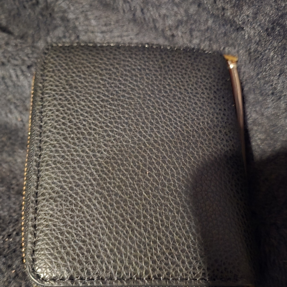 Black Textured Wallet with Gold Zipper